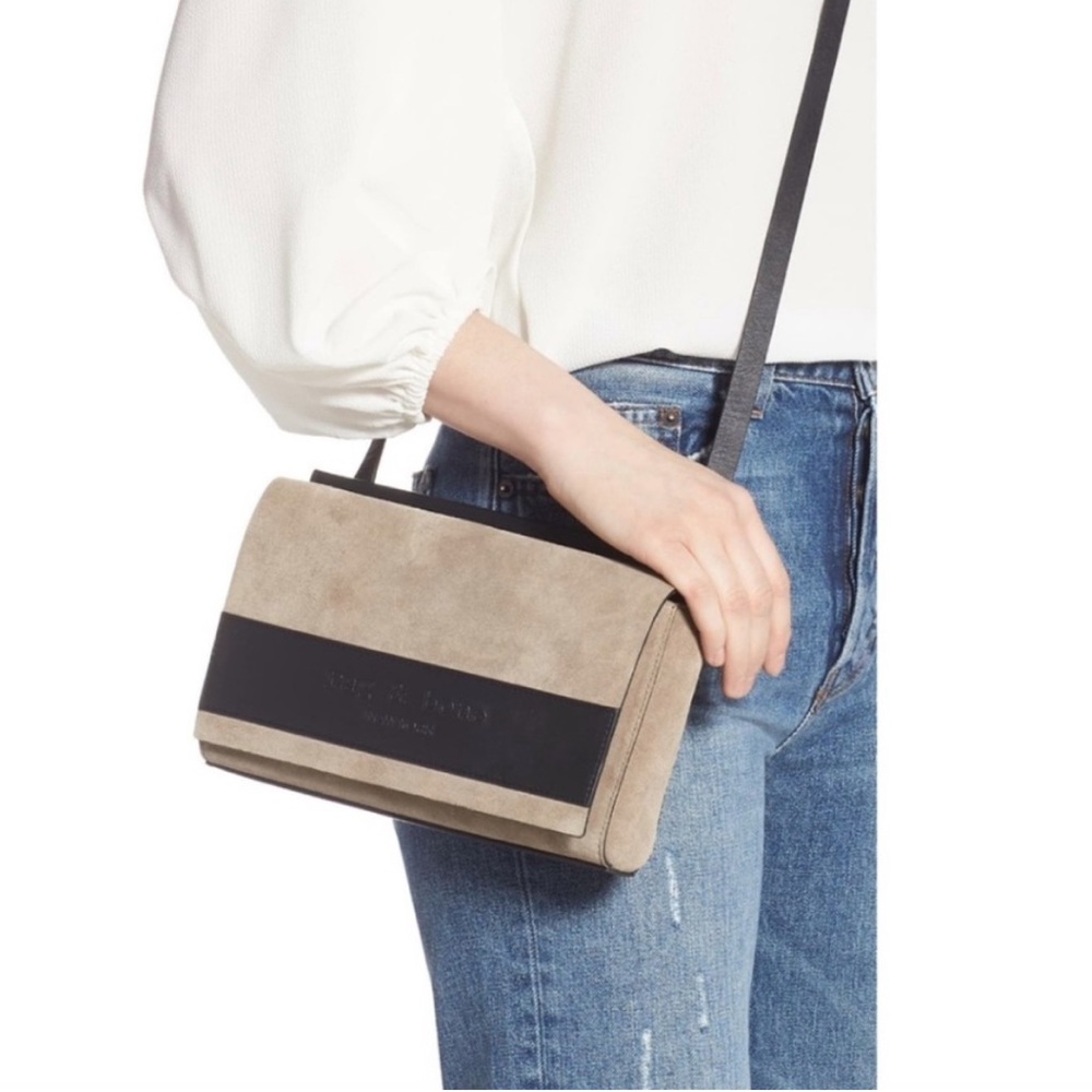 Rag and Bone Aston Mini Crossbody Stone Grey and Black Logo Suede Leather Womens